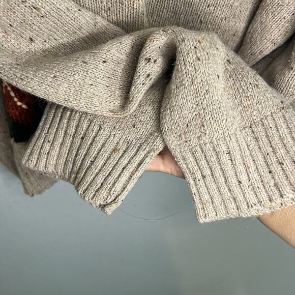 Vtg Lee Womens Silk Wool Rabbit Hair Blend Patchwork Leaves Sweater Sz L Beige - Picture 7 of 8